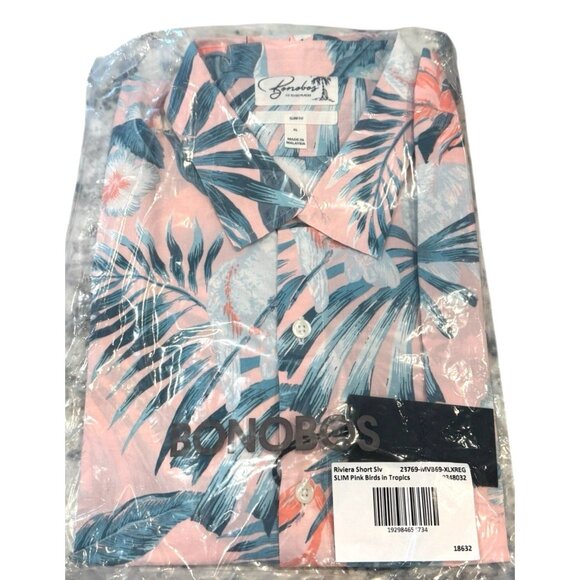 Bonobos Riviera Slim Fit Short Sleeve Pink Birds in Tropics Vacation Size XL NWT - Picture 2 of 6